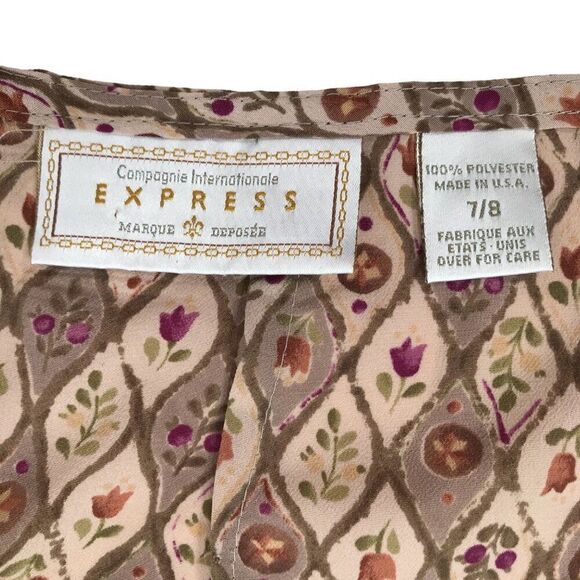 Vintage 90s Express Brown Floral Mid Rise Boho Granola Girl Mini Skirt / 7/8 - Picture 6 of 6